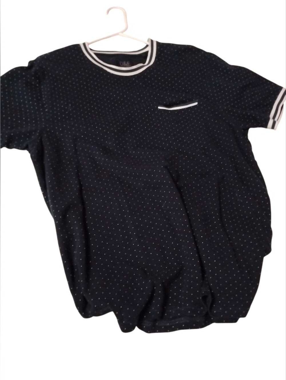 D & F By Ricky Singh Dark Blue Polka Dot Shirt with White Trim.
